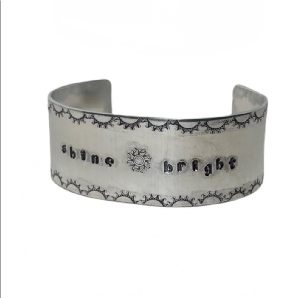 Handmade stamped‎ celestial sun Shine bright wide adjustable cuff bracelet